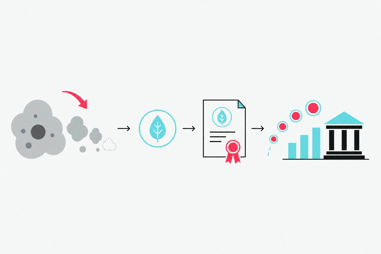 CO2の削減量をJ-クレジットにして、市場で販売するまでの流れのイラスト